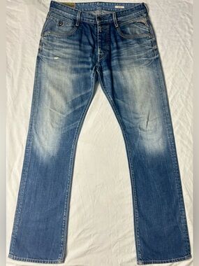 Replay JIMI Straight Leg Jeans Men's 33x34 Light Wash Distressed Italy